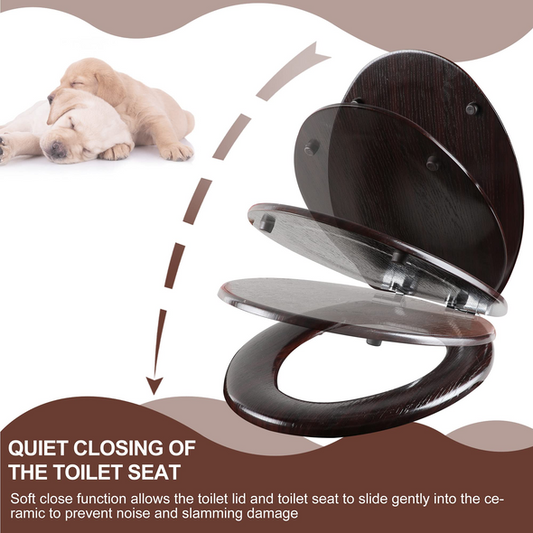 Molded Wood Toilet Seat Round or Elongated Dark Brown