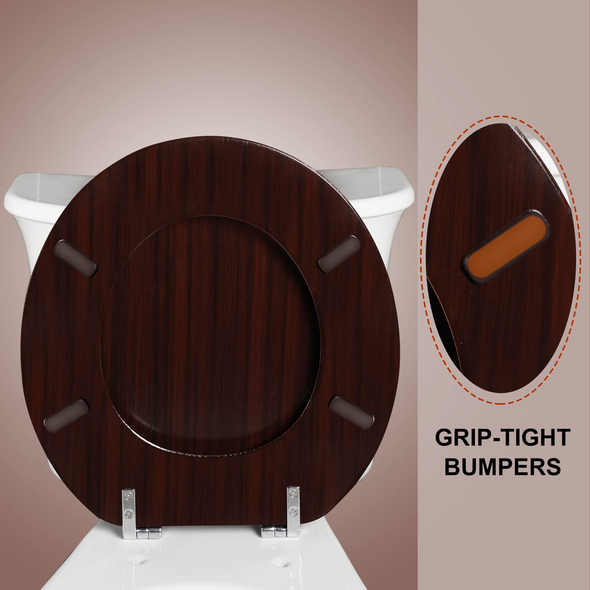 Molded Wood Toilet Seat Round or Elongated Dark Brown