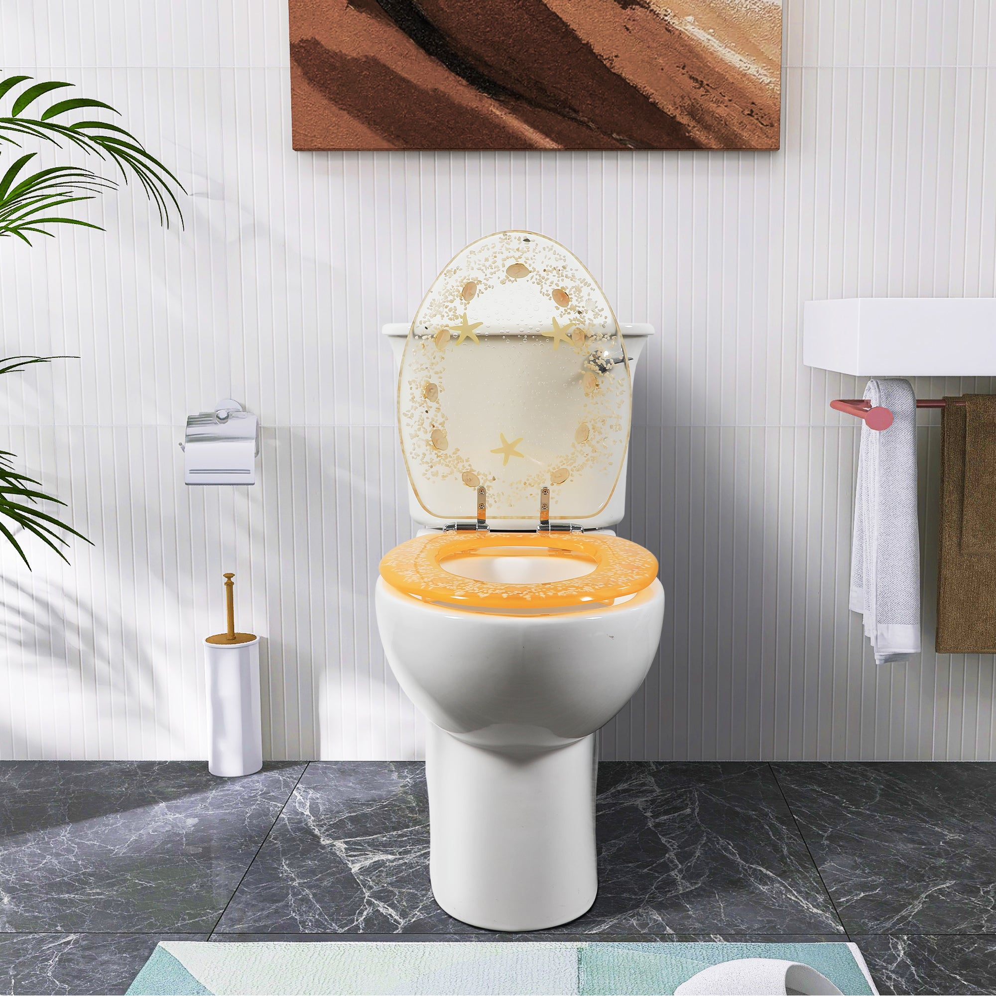 mode Strøm mælk Resin Toilet Seat Transparent Orange Seashells Cover Acrylic Seats Oce –  Angol Shiold