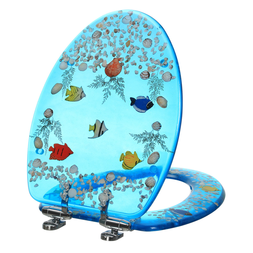 Resin Toilet Seat Blue Fish Seashells Cover Acrylic Seats Ocean Series
